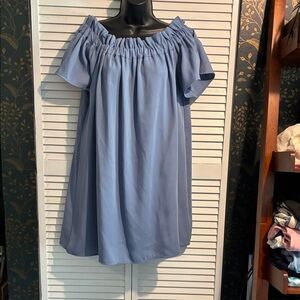 Pleione Blue Off-Shoulder Mini Dress
